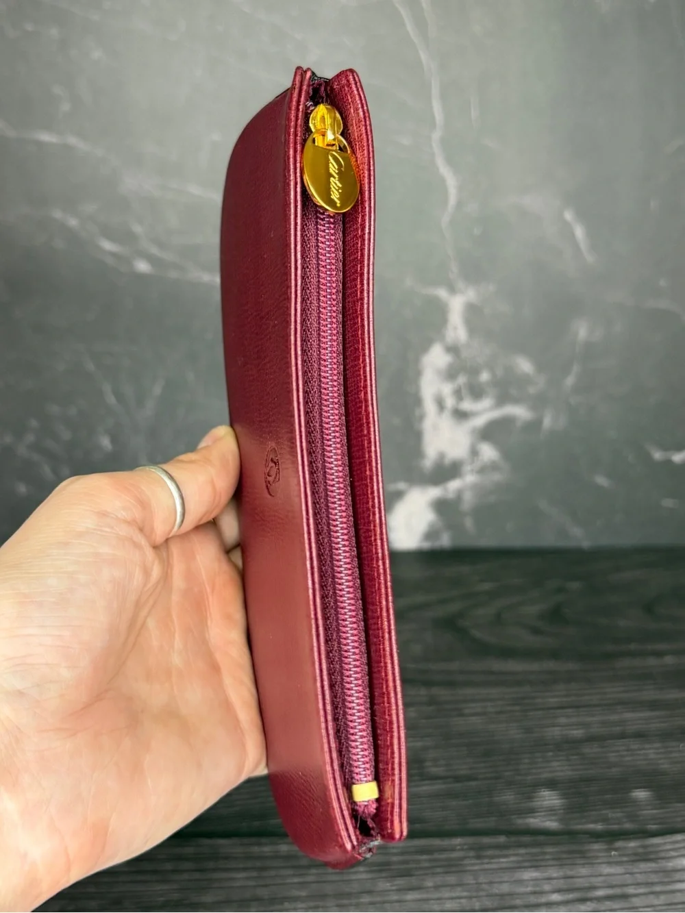 Cartier Bordeaux Leather Zip Pouch Must de Cartier Cosmetic Case Full Inclusion